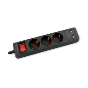 Fjöltengi 3F m/rofa +2USB 1,4M svart