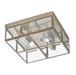 Loftljós 25x25 2x40W E14 antiqbrass/gler