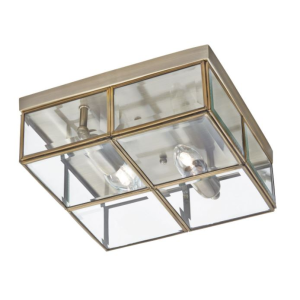 Loftljós 25x25 2x40W E14 antiqbrass/gler