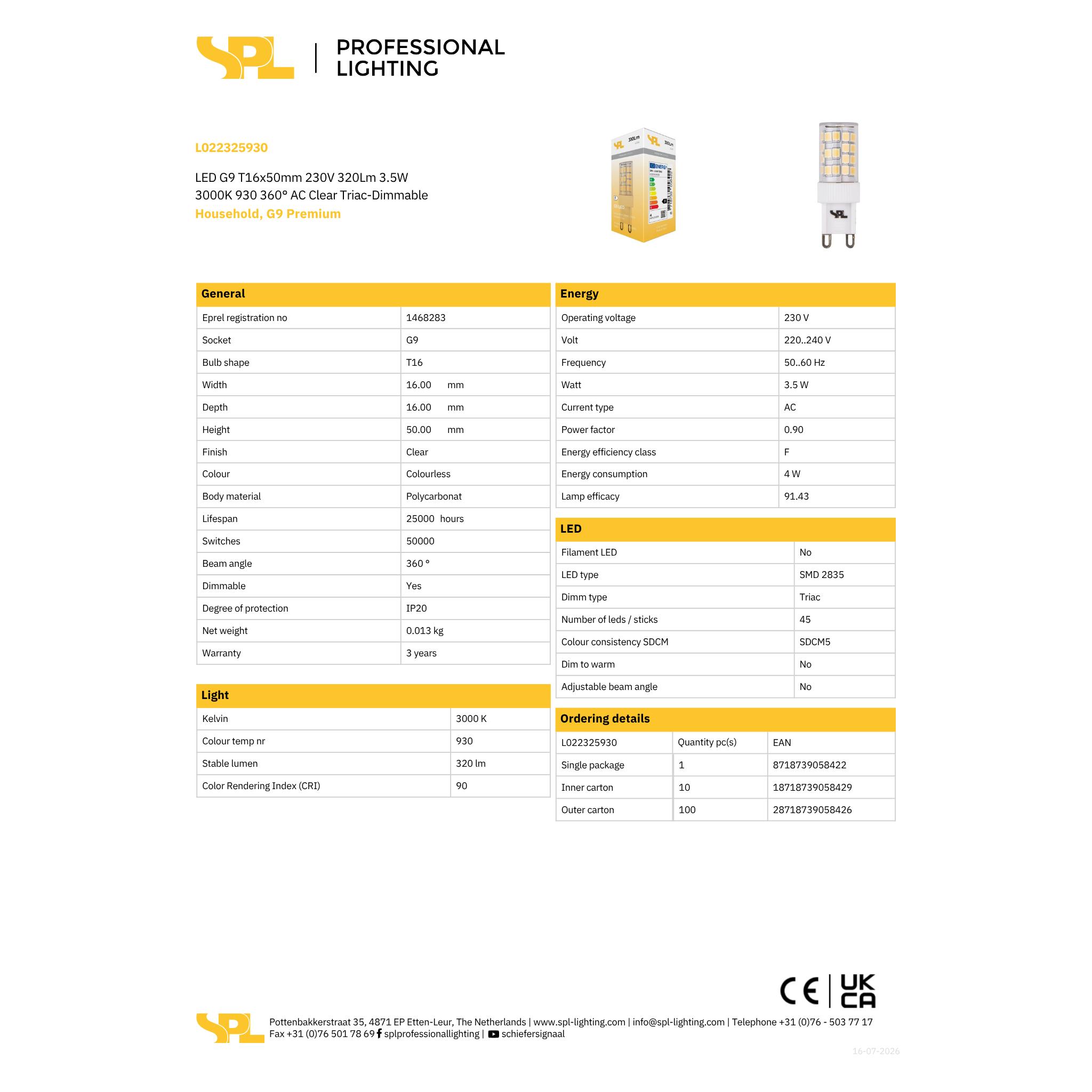 Led G9 3,5W 320Lm 3K RA90 dimmanleg - Image 2
