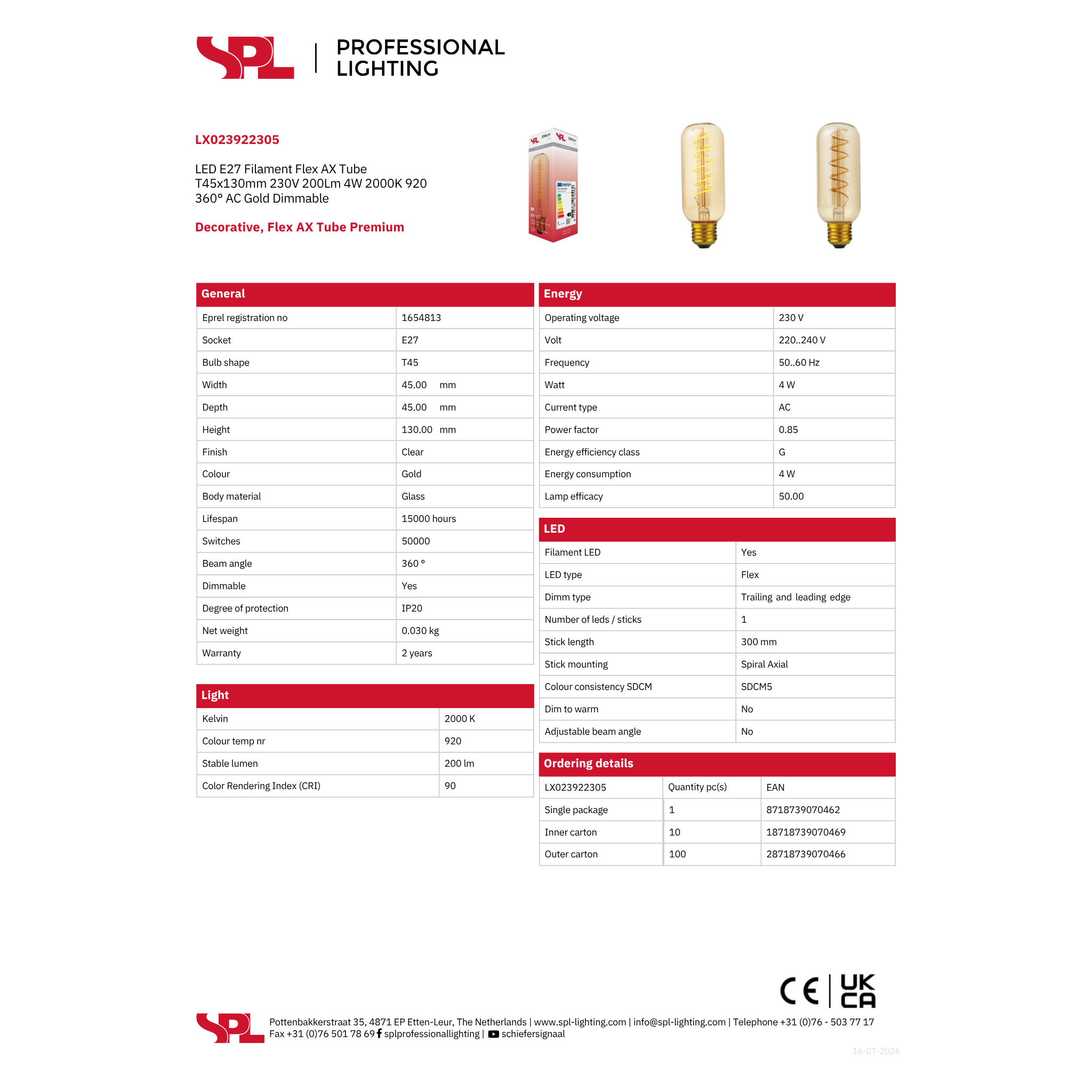 LED Tube T45x130 4W 230V 922 E27 dim - Image 2