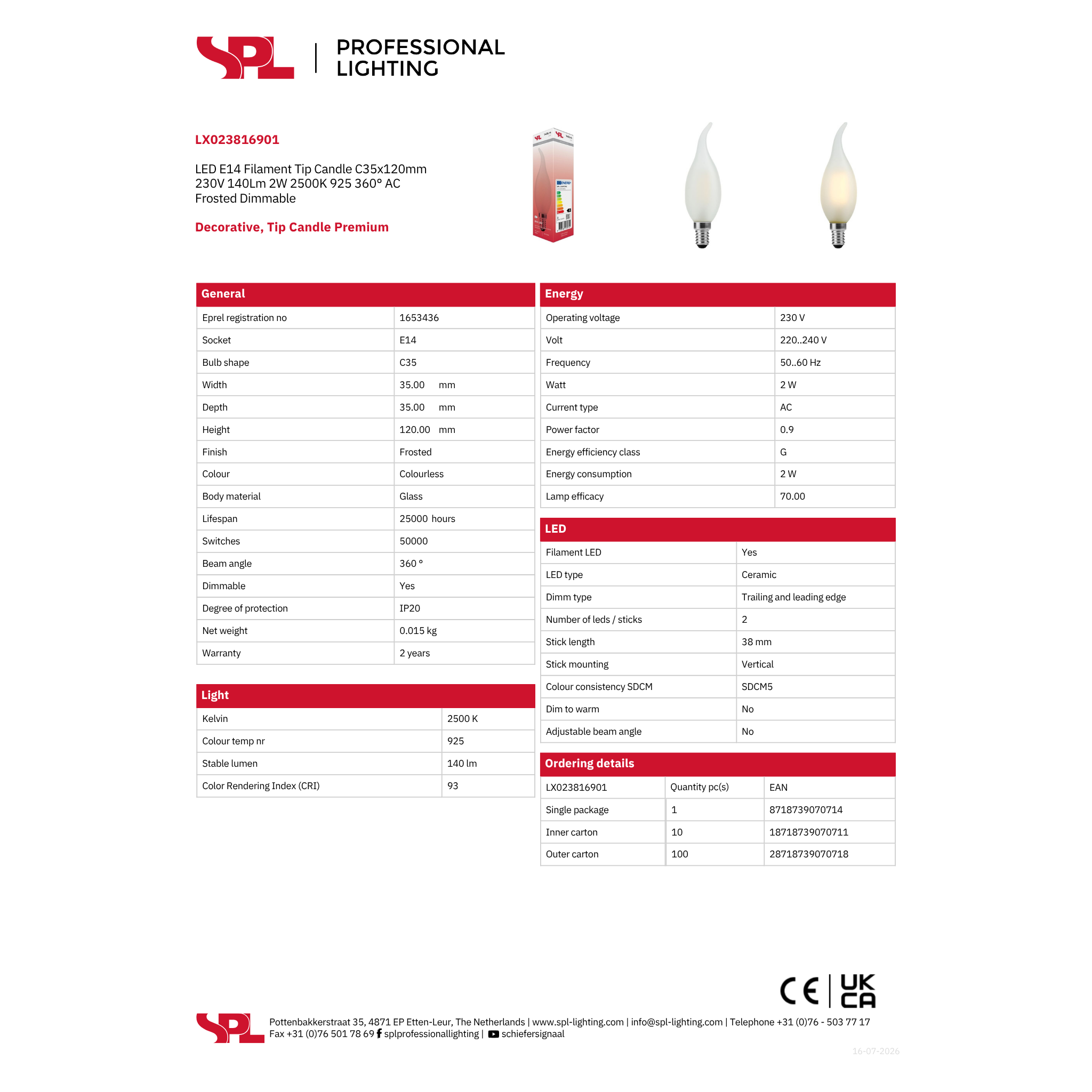 LED kerti 2W 140lm 25K E14 mött dimmanleg - Image 2