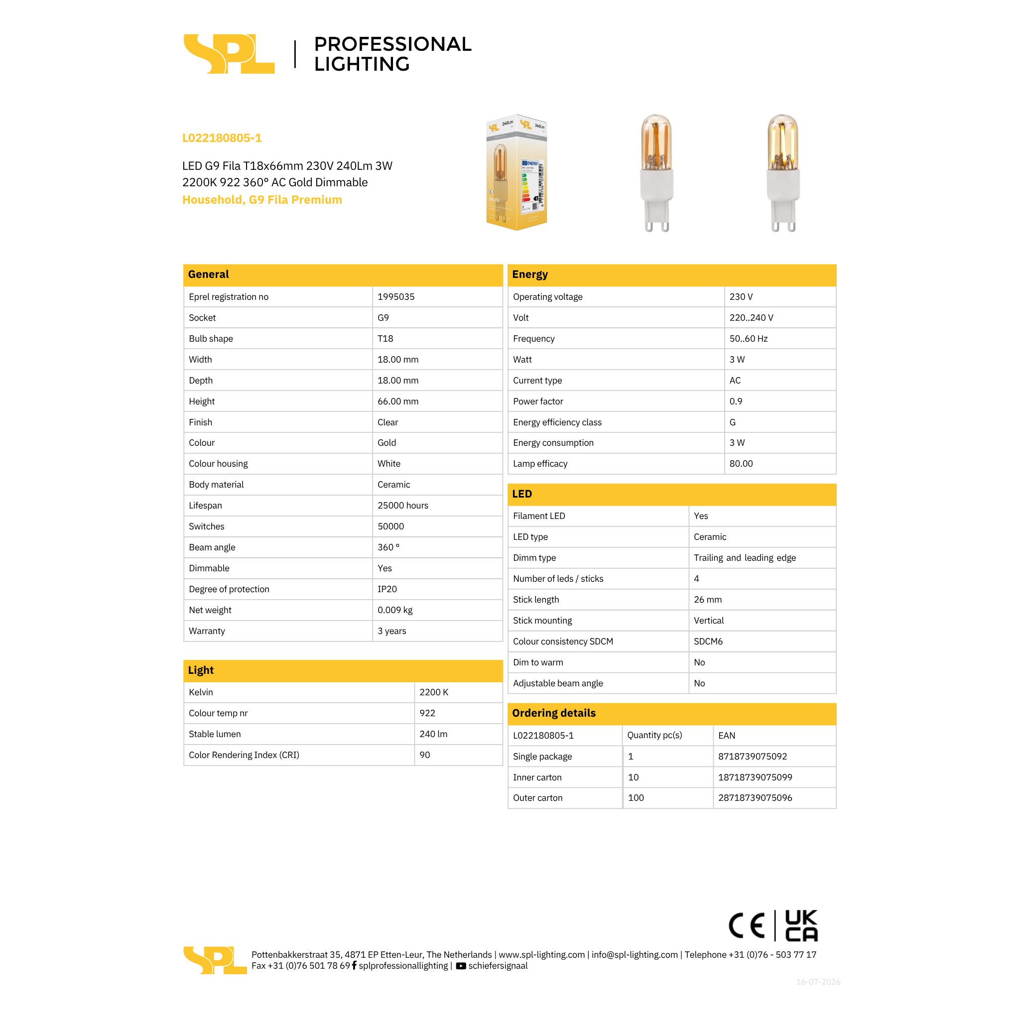 Led G9 3W 240Lm 22K Ra90 dimmanleg - Image 2