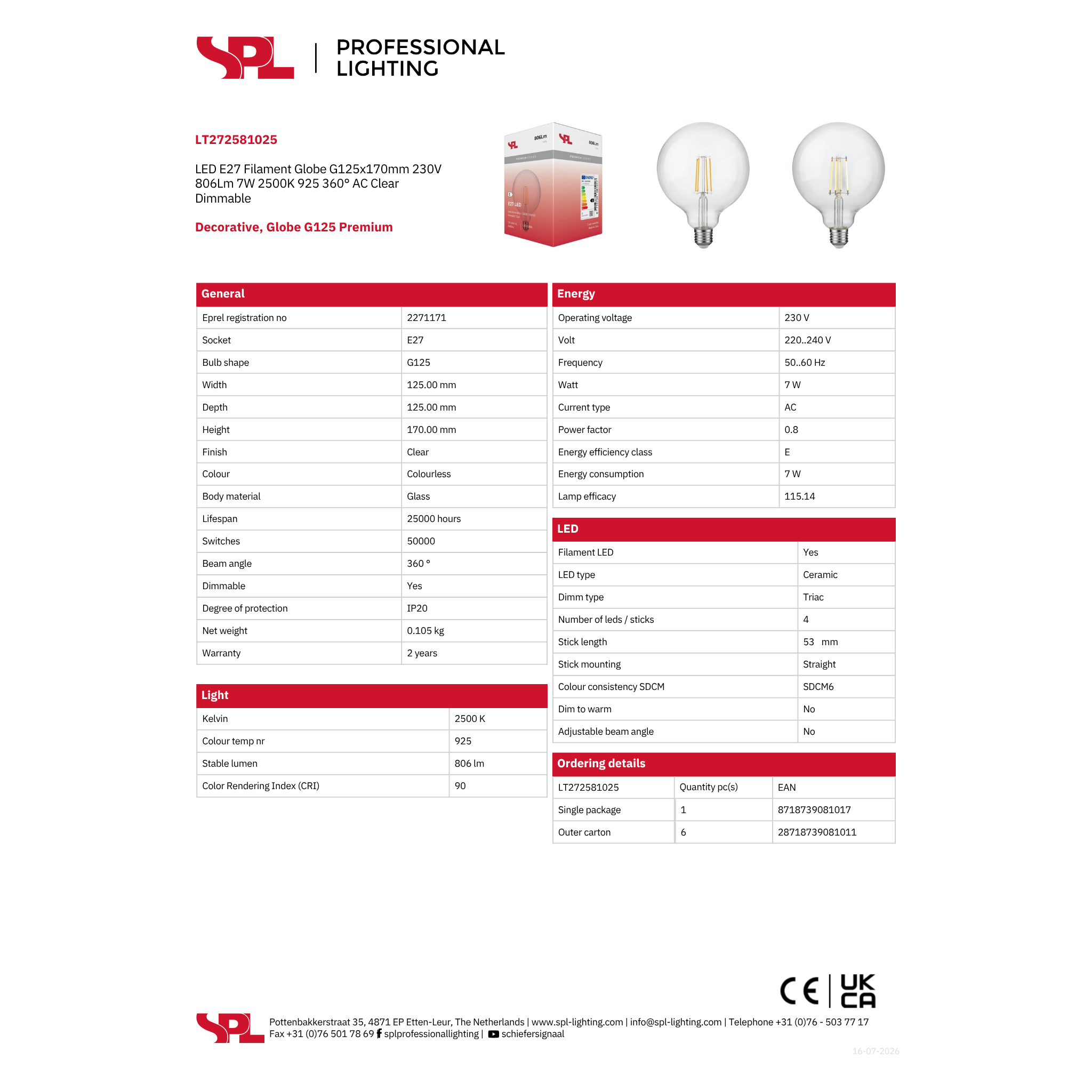 LED G125 glær 7W 806lm 925 E27 dimmanleg - Image 2