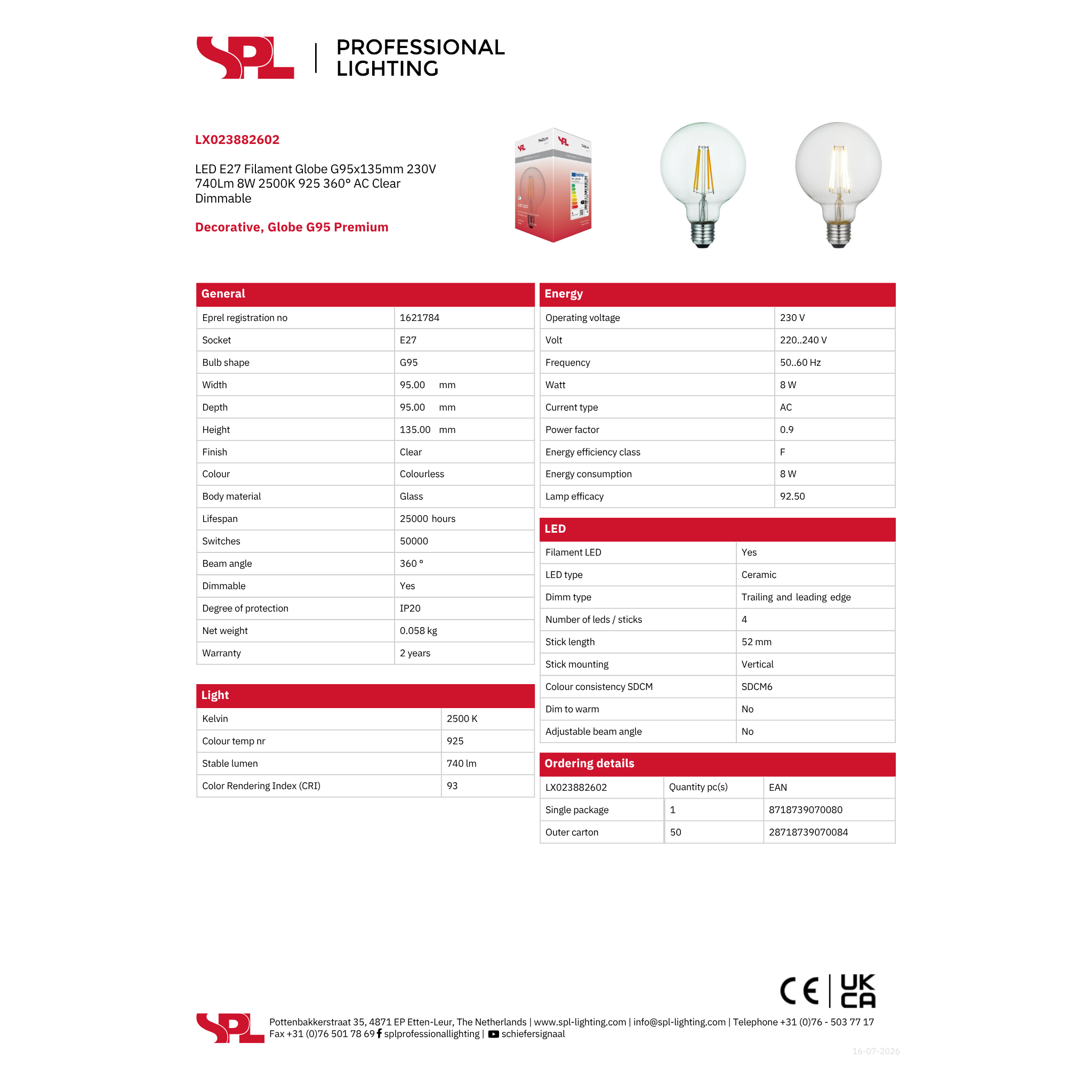 LED G95 glær 8W 740lm 925 E27 dimmanleg - Image 2