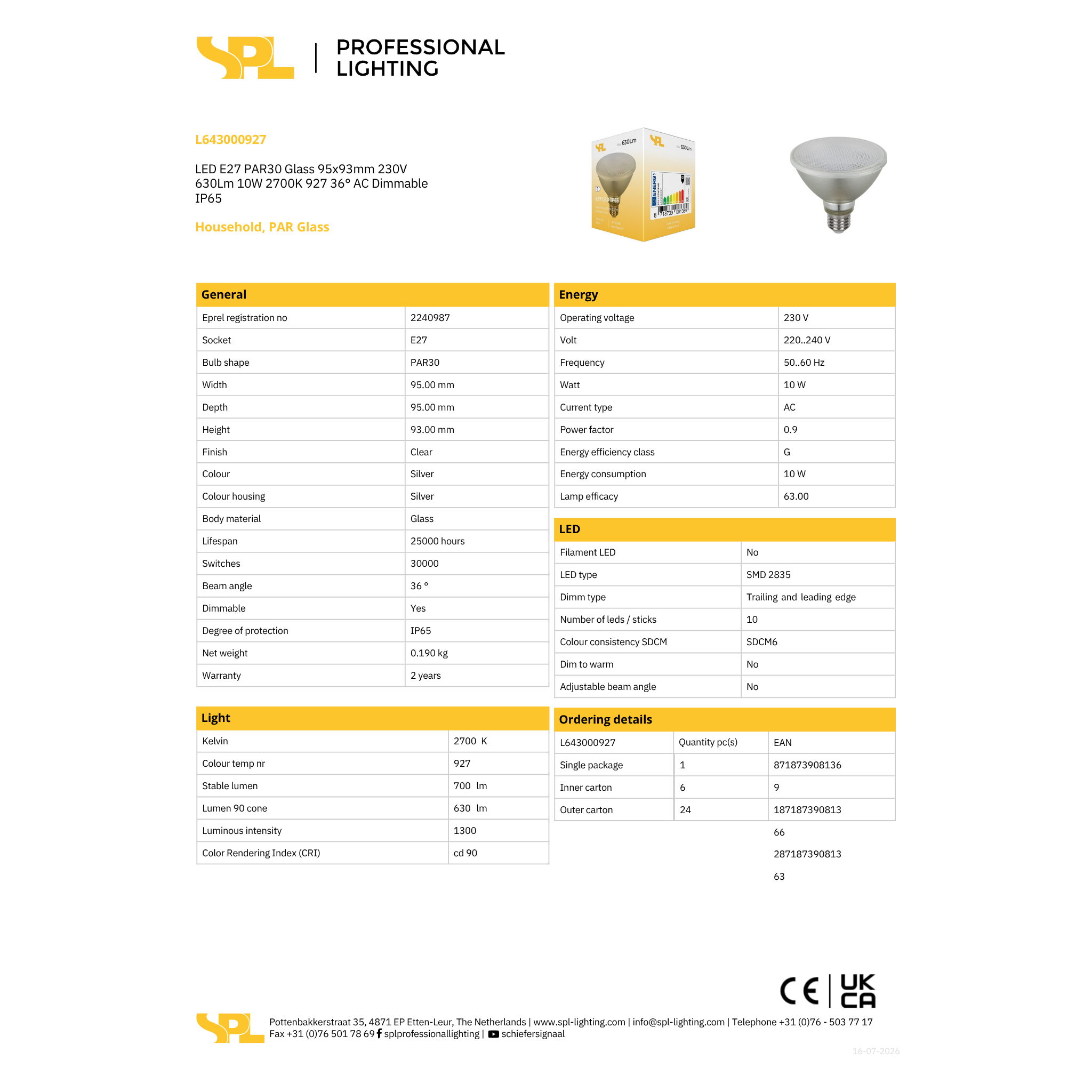 LED PAR30 E27 10W 630lm 27K dimmanleg IP65 - Image 2